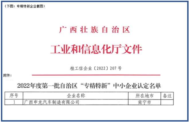喜報！廣西申龍獲批2022年度第一批自治區(qū) “專精特新”中小企業(yè)
